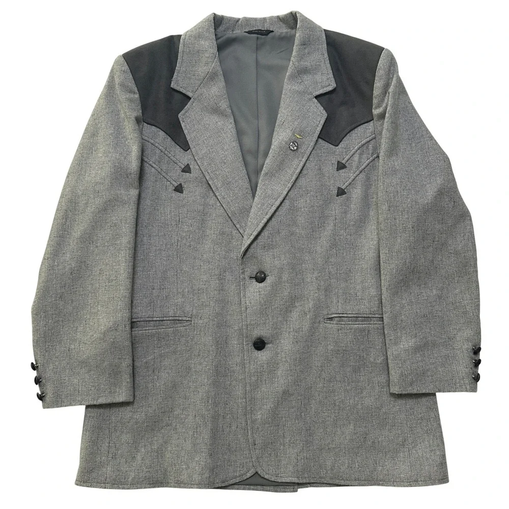 VTG Pioneer Wear Mens 42 Western Blazer Sport Coat Grey Wool Blend Yoke USA Made